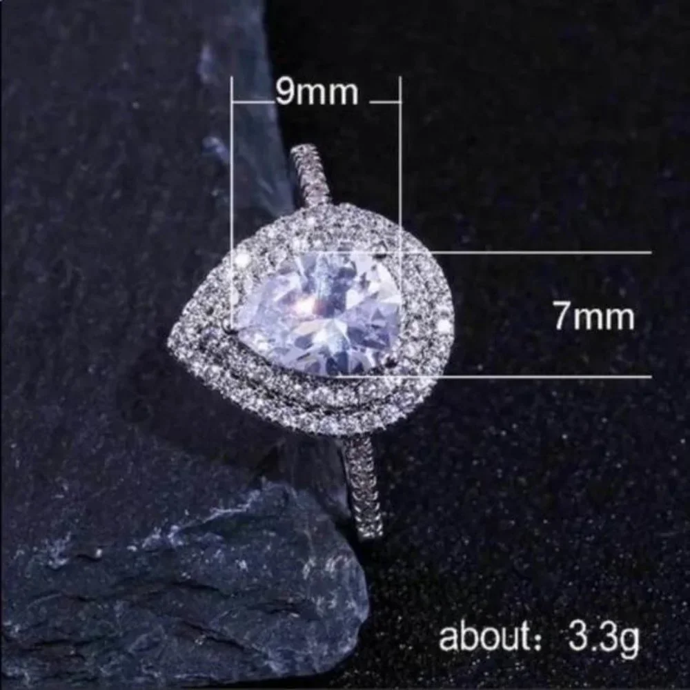 NEW PEAR 925 STERLING SILVER DIAMOND RING - Picture 3 of 5